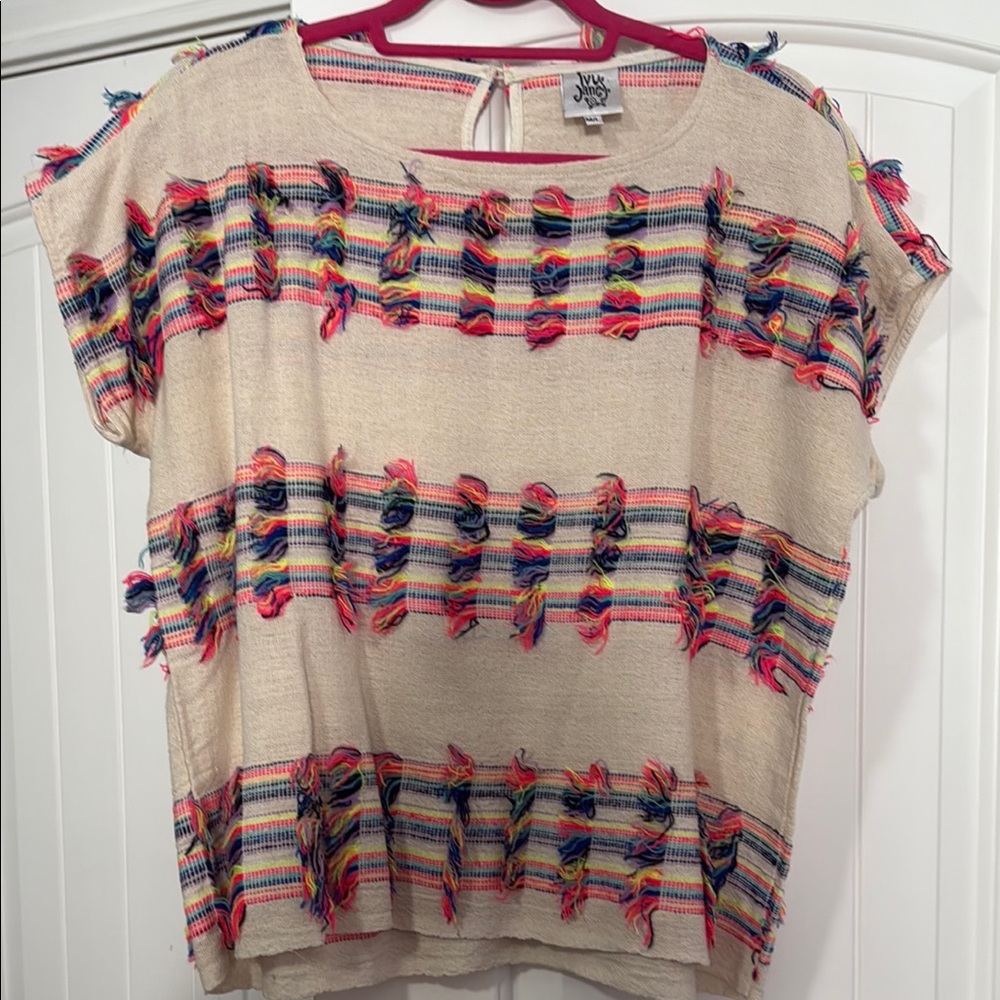 Ivy Jane Beige Top with Colorful Stripes
